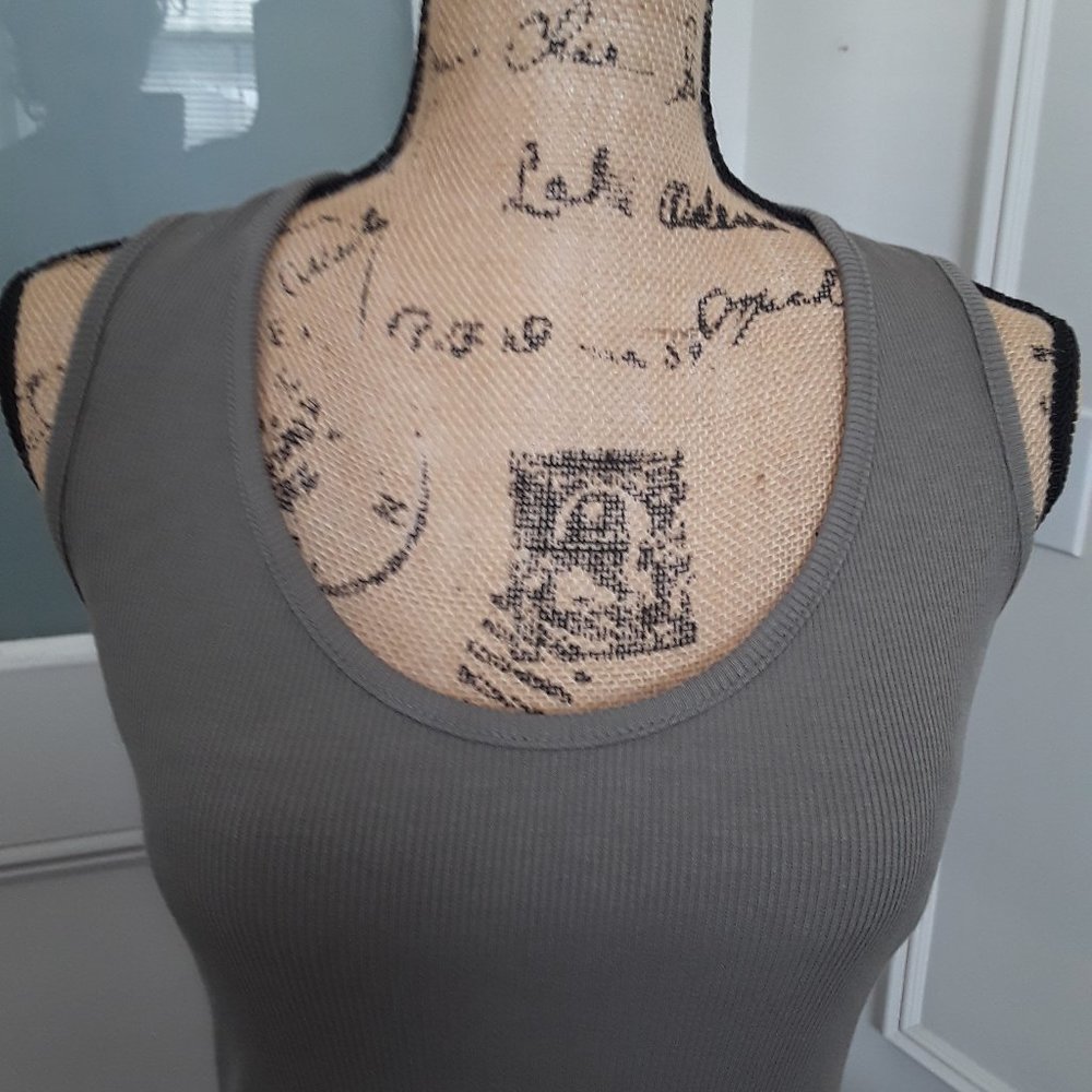 Khaki Green Ribbed Racer Back Tank Top - Picture 2 of 7